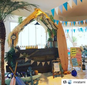 木頭杉のサーフボード　リゾナーレ熱海さんにディスプレイ