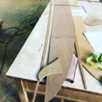 ウッドボード製作開始。フィンテンプレートとロッカーゲージ